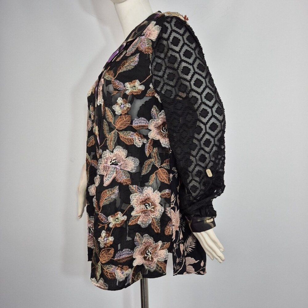 John Mark Women's Blouse Size M Embroidered Floral Black Tunic Top  Shirt (29) - Picture 2 of 16